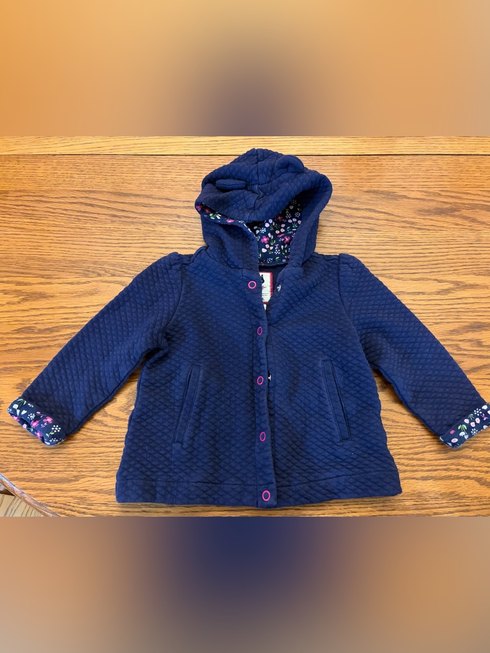Gymboree Toddler Navy Quilted Hooded Jacket with Floral Lining
